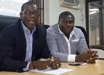 l-r: Alex Kamala, chief operating officer and Joseph Onuorah, vice president, Logistics, both of Konga.com during a press conference on Monday to unveil the Company's new warehouse.